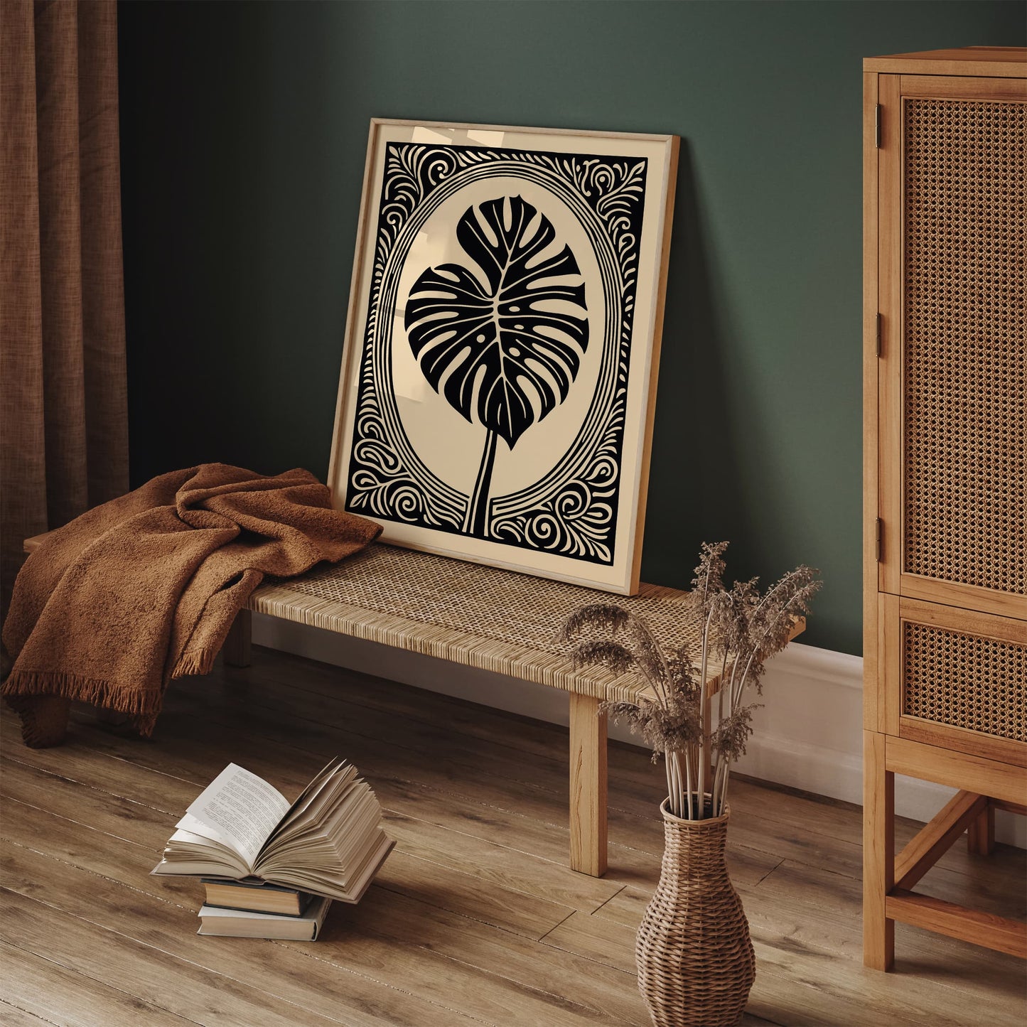 Black Victorian Style Monstera Leaf Wall Art Print