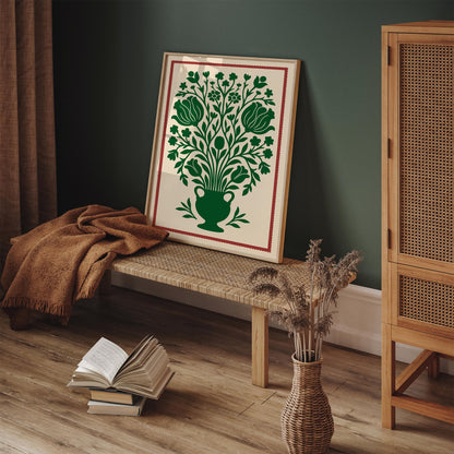 Green Vintage Floral Wall Art Print