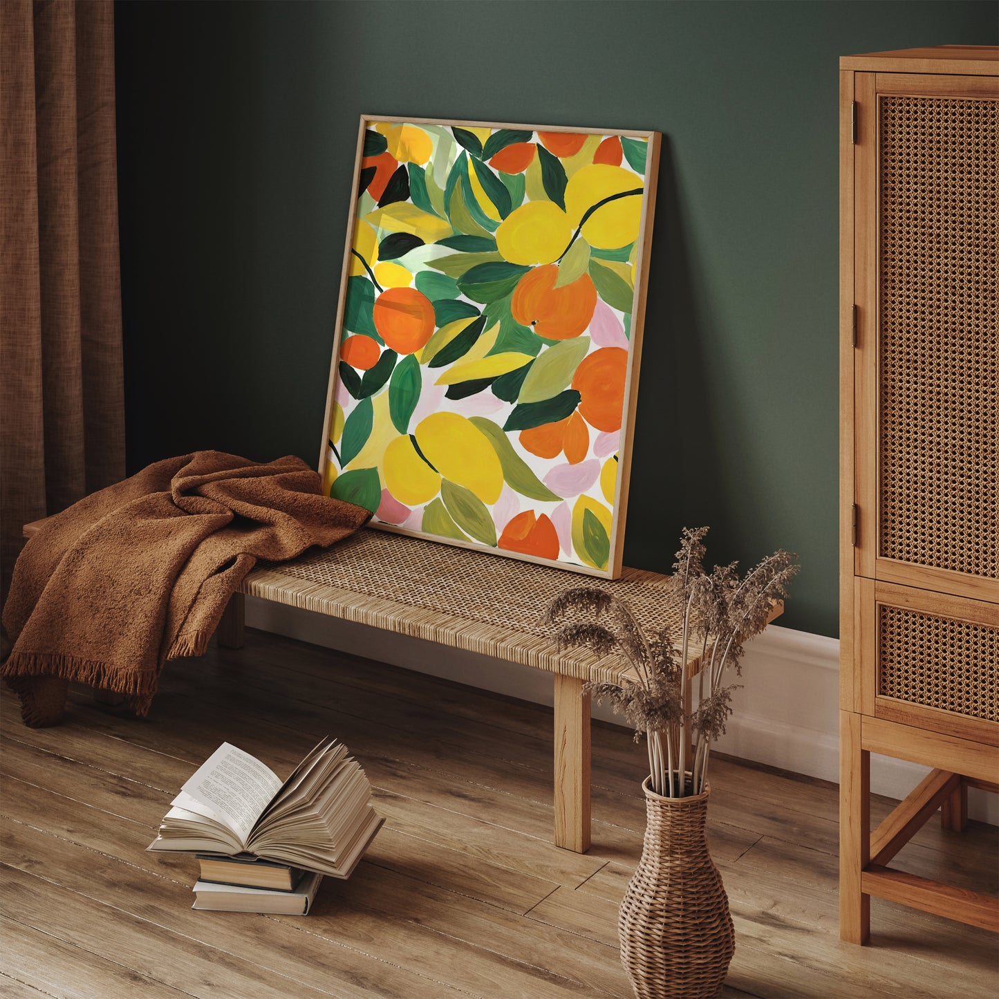 Abstract Nature Painting Print in Orange and Green