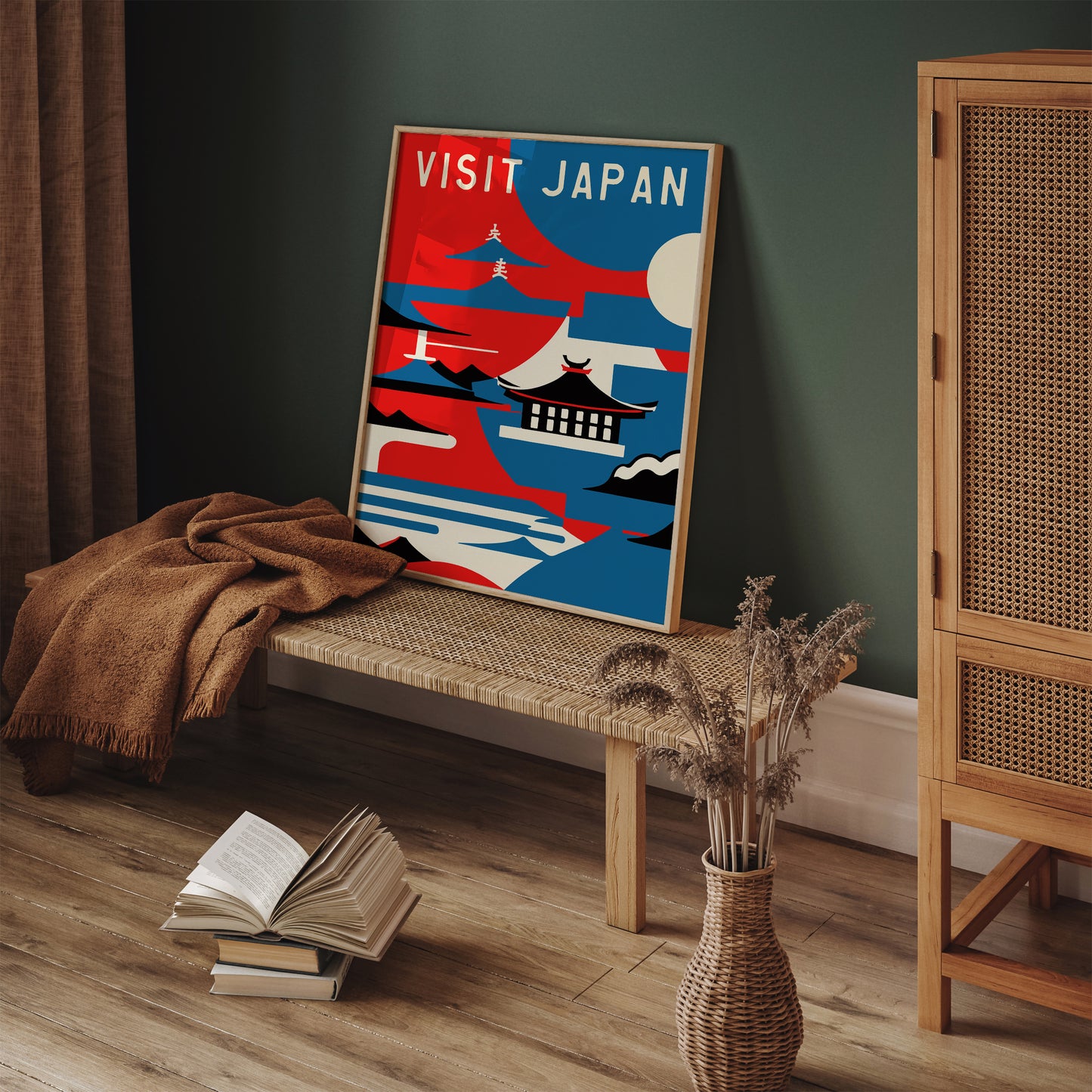 Visit Japan Retro Blue Wall Art