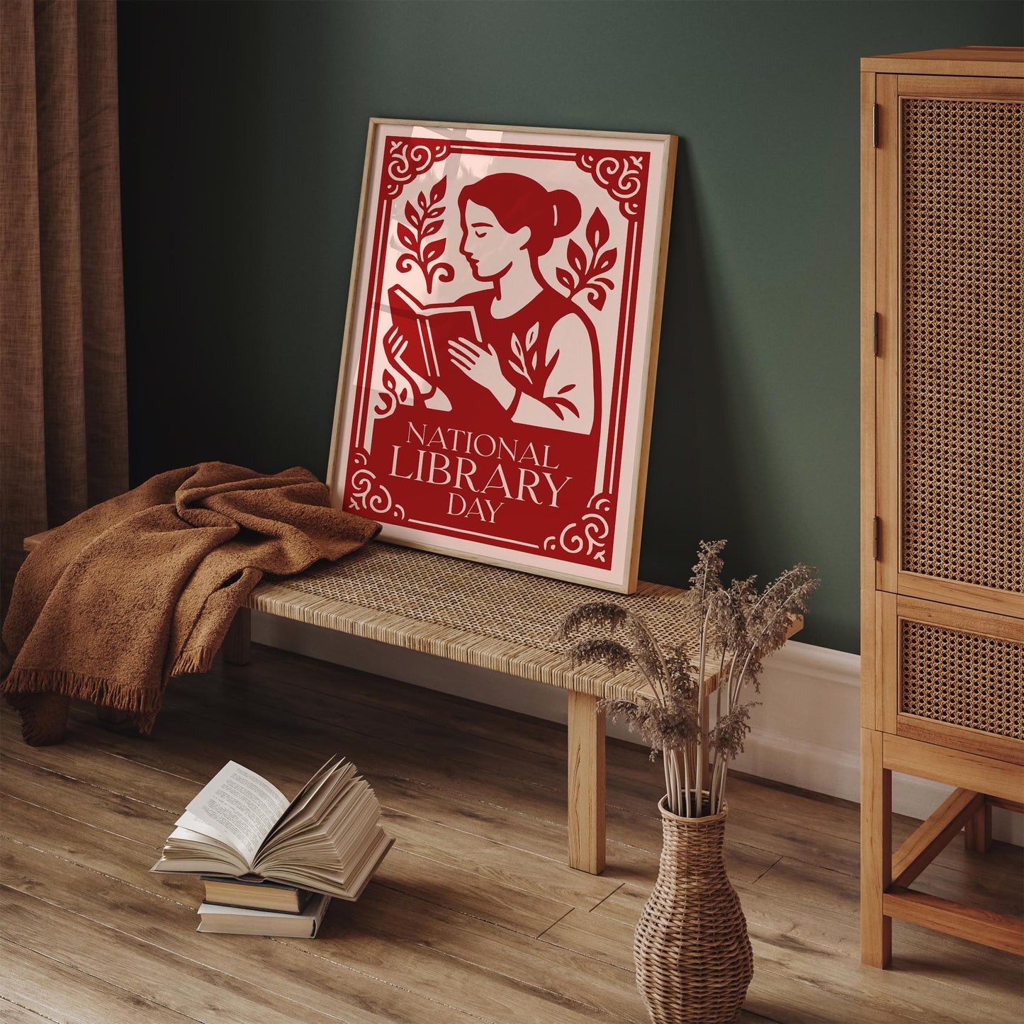 National Library Day Poster - Reading Woman Wall Art