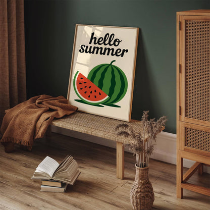 Hello Summer Poster - Watermelon Kitchen Art Print