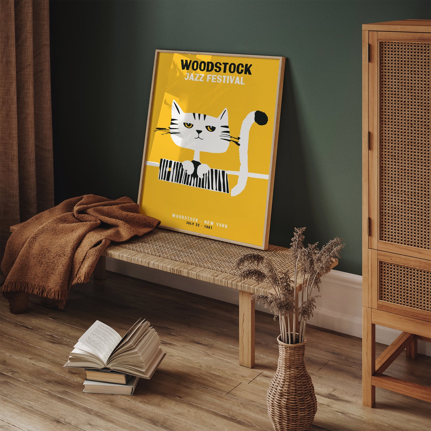 Woodstock Jazz Festival Retro Cat Poster