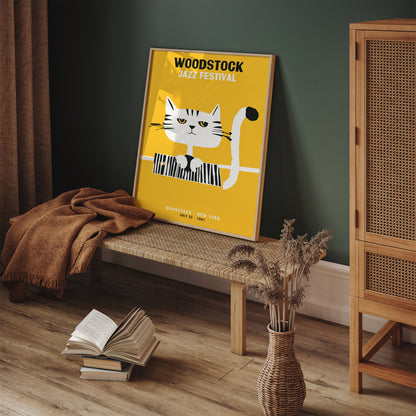 Woodstock Jazz Festival Retro Cat Poster