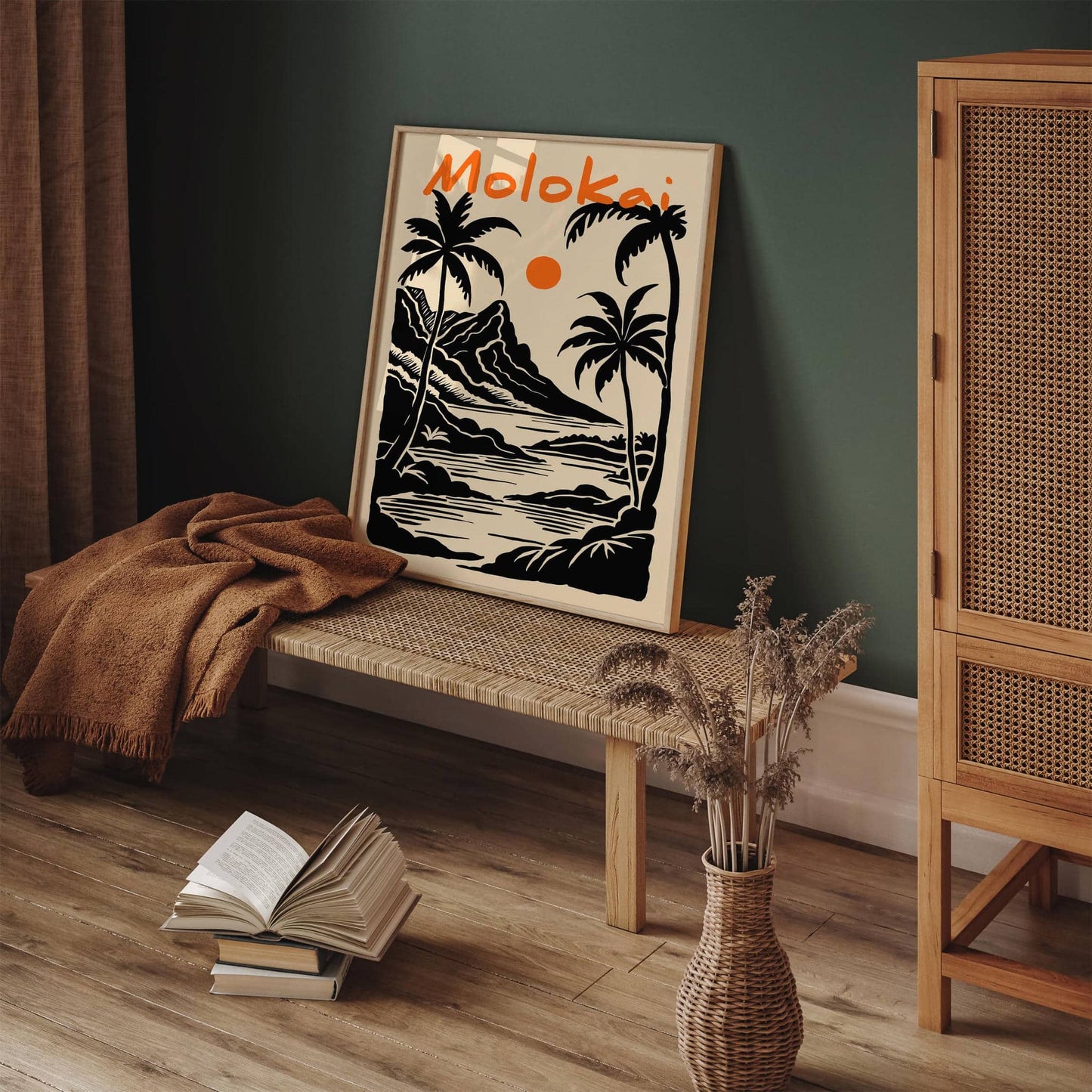 Molokai Hawaii Black and Orange Travel Poster