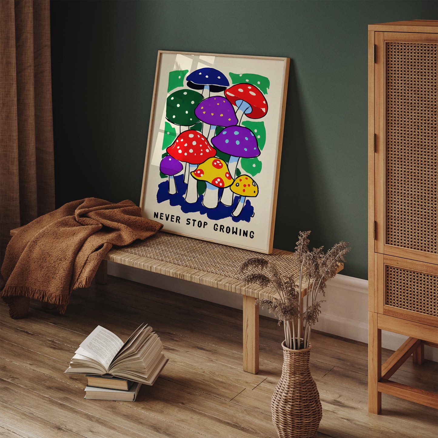 Never Stop Growing, Retro Mushroom Art Print