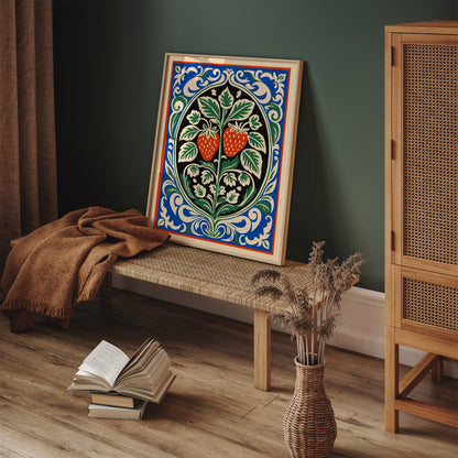 Rococo Strawberries Poster - Colorful Kitchen Wall Art