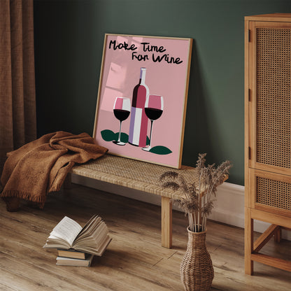 Make Time For Wine Pink Wall Art