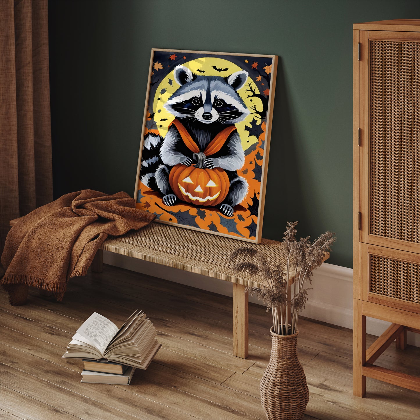 Halloween Racoon with Pumpkin Poster