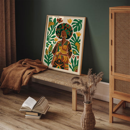 Afrohemian Woman with Cheetah Art Poster