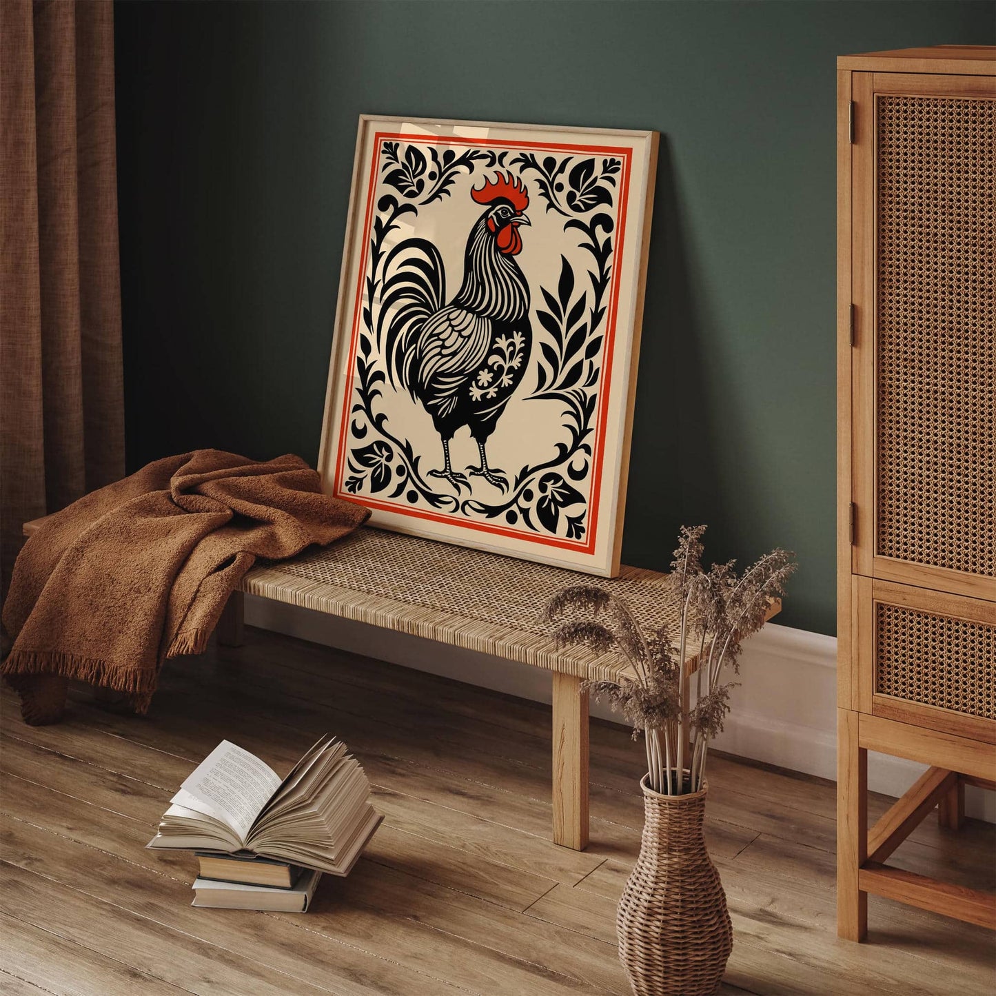 Black Rooster Art Print Farmhouse Kitchen Wall Decor