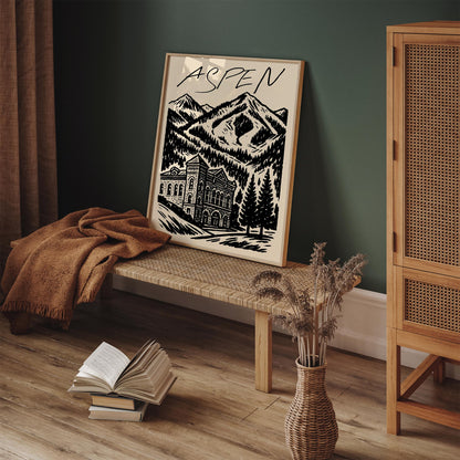 Aspen Black Ink Travel Poster
