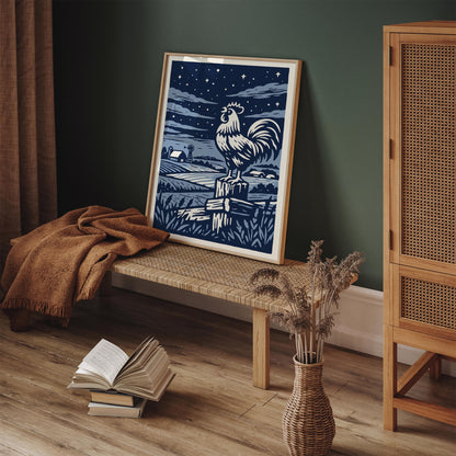 Crowing Rooster Iowa Art Poster