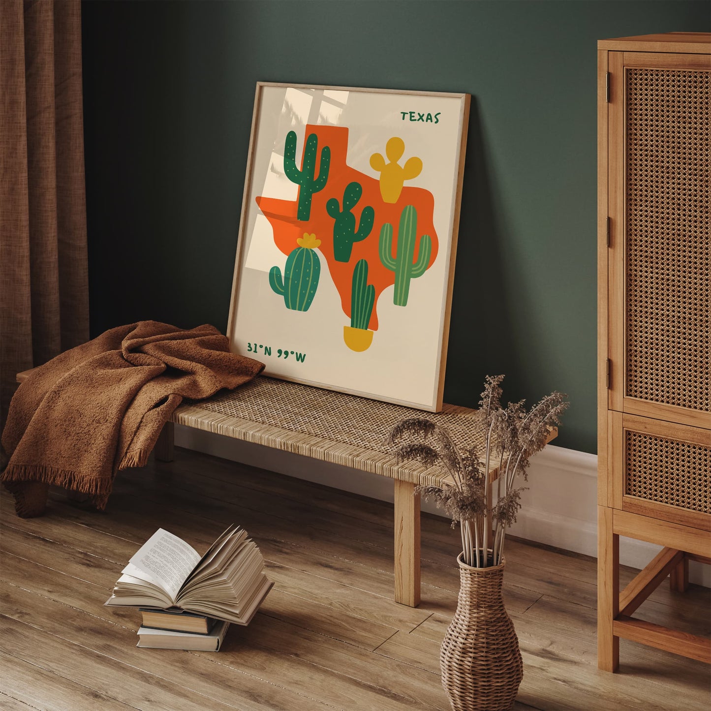 Texas Cactus Wall Art - Southwestern Desert Map Print