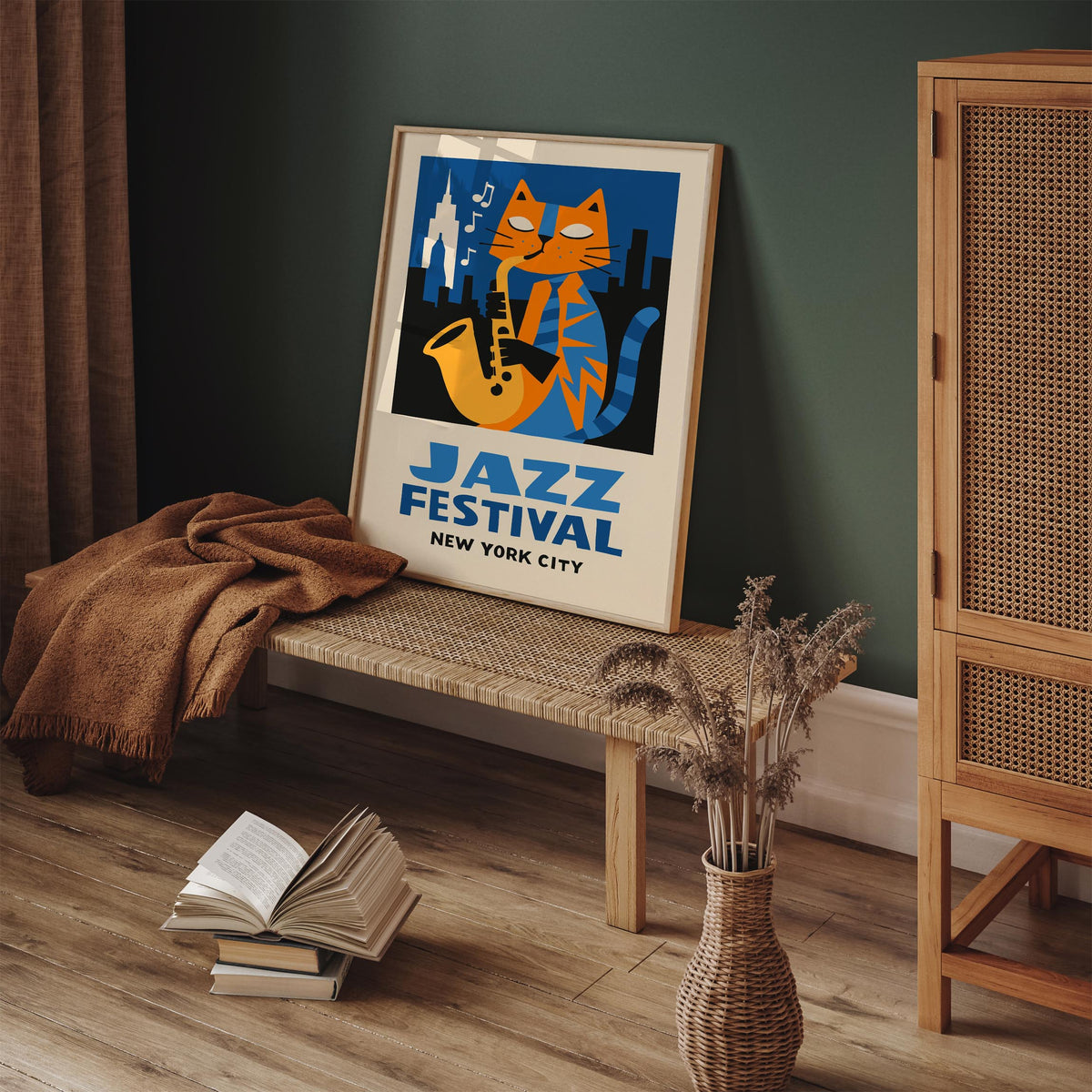 NYC Jazz Festival Cat Jazzman Art Poster