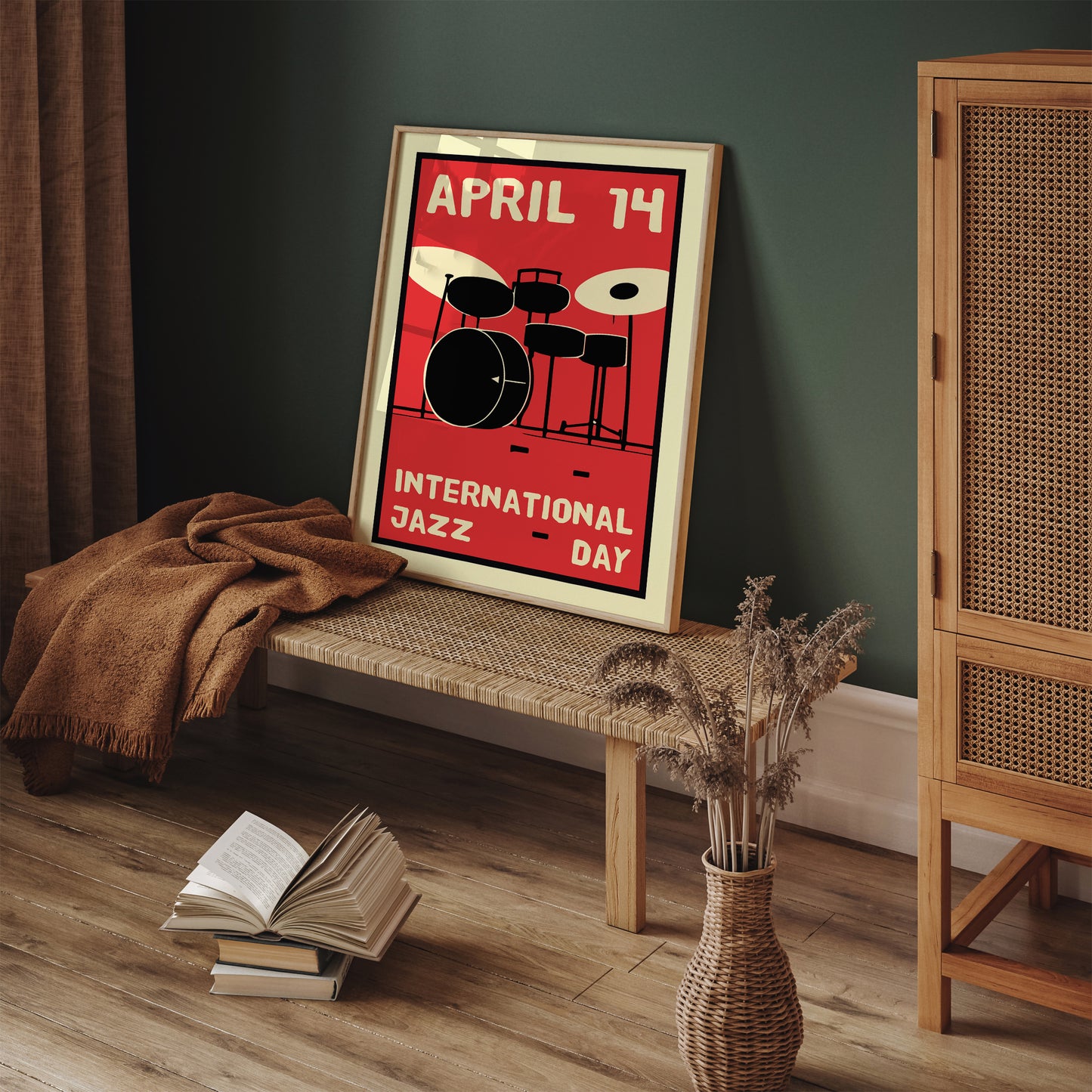 Jazz Day Music Art Red Print