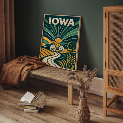 Iowa Travel Poster - Retro Scenic Wall Art