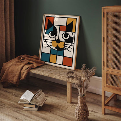 Retro Bauhaus Cat Portrait Art Print