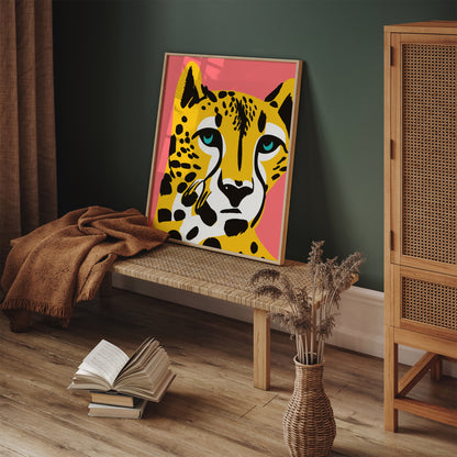 Moody Cheetah in Yellow Art Print