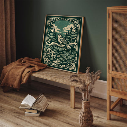 Night Forest Bird Art Poster