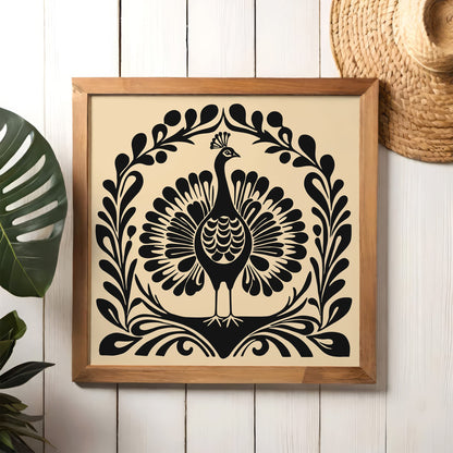 Black Peacock Square Art Print