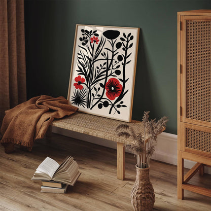 Rustic Cut Outs Floral Black and Red Poster