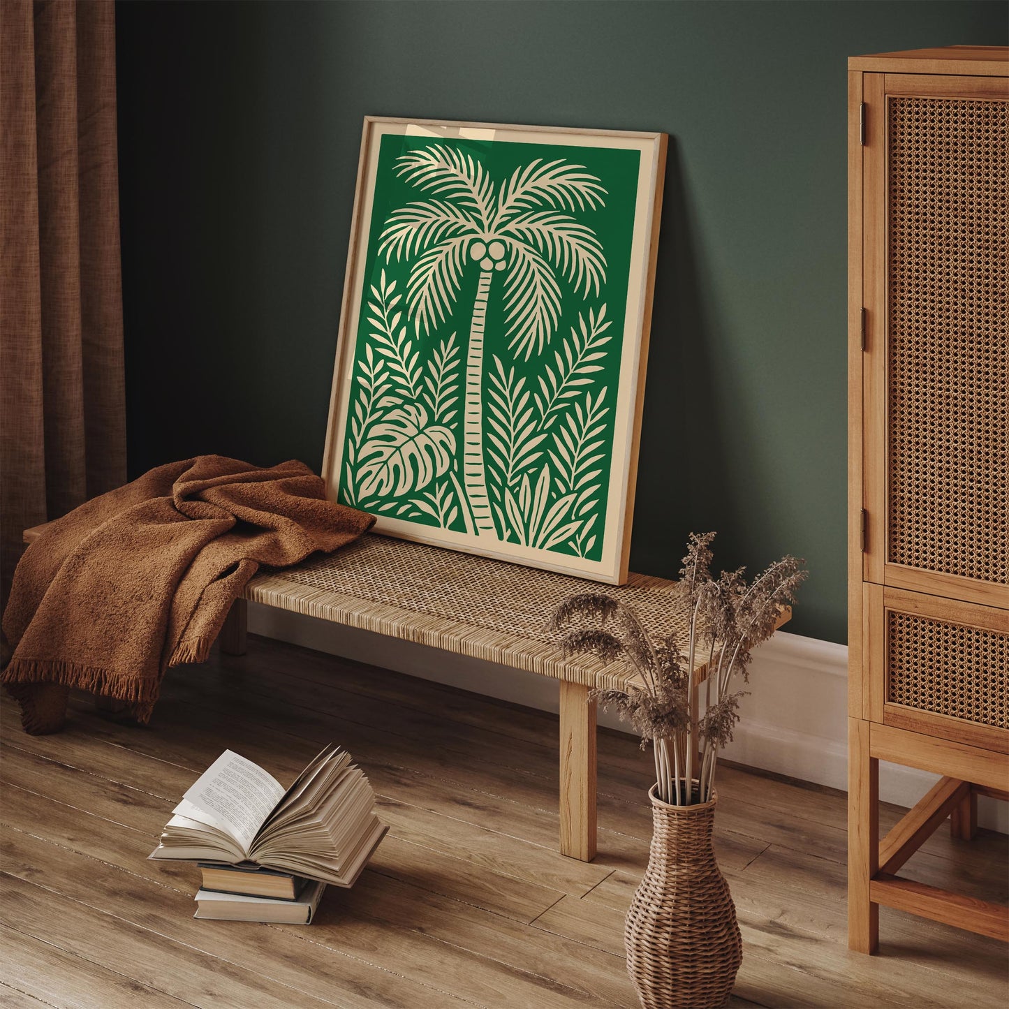 Green Palm Tree Wall Art Print - Boho Tropical Poster
