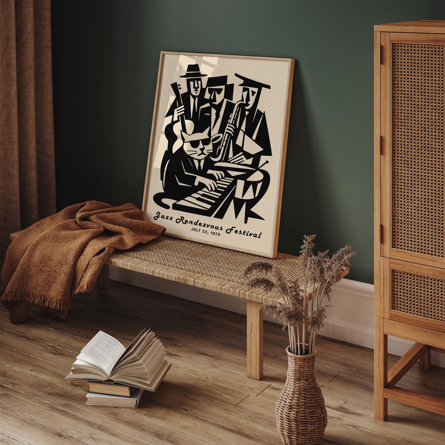 Jazz Randezvous Festival Poster - Funny Cat Musician & His Band Print