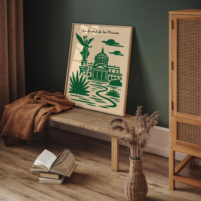 Mexico City Poster - Green Cityscape Architecture Wall Art