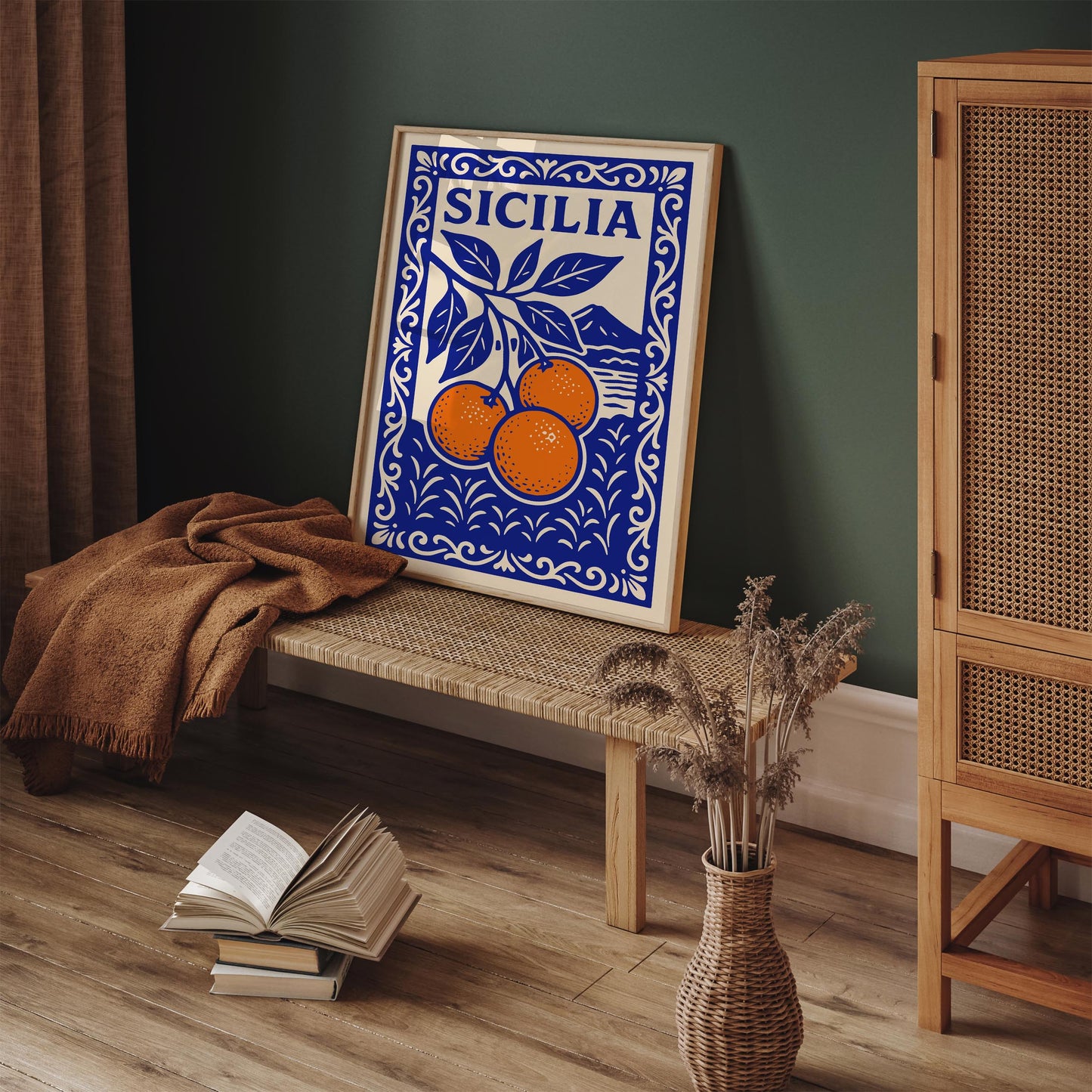 Sicilia Italy Poster - Blue Landscape of Sicily Art