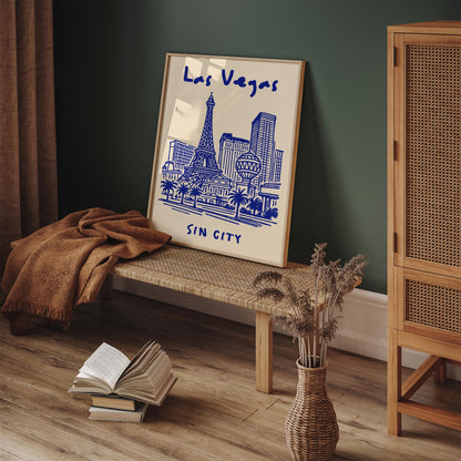 Las Vegas Sin City Poster - Blue Cityscape Wall Art Print