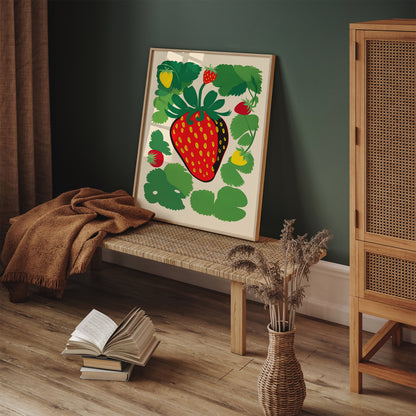 Retro Strawberries Wall Art Print