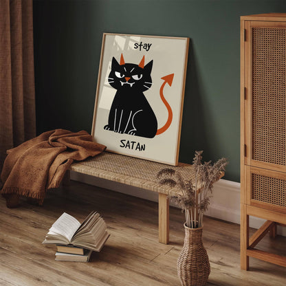 Stay Satan Poster - Funny Cat Portrait Print
