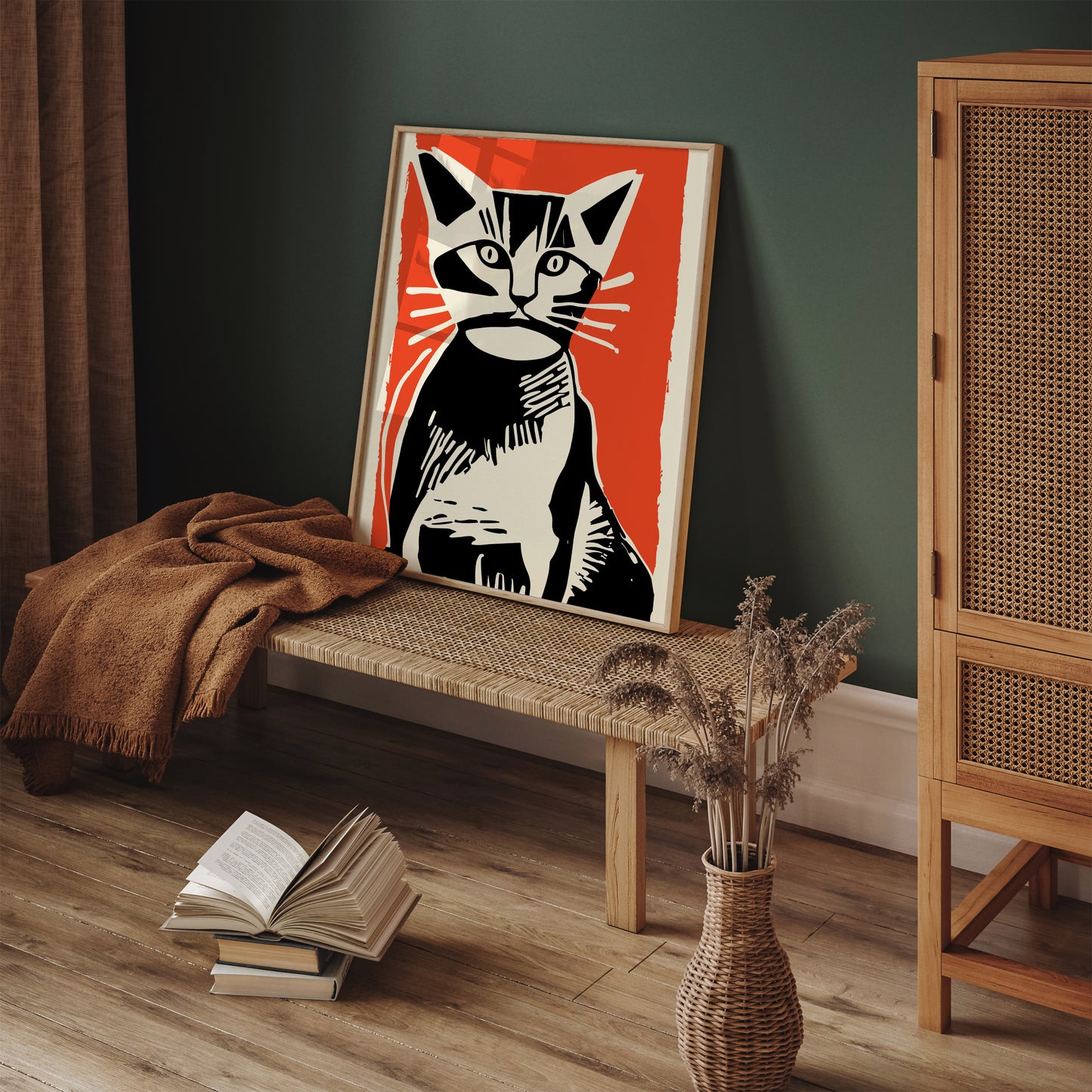 Retro Cat Linocut Wall Art Poster