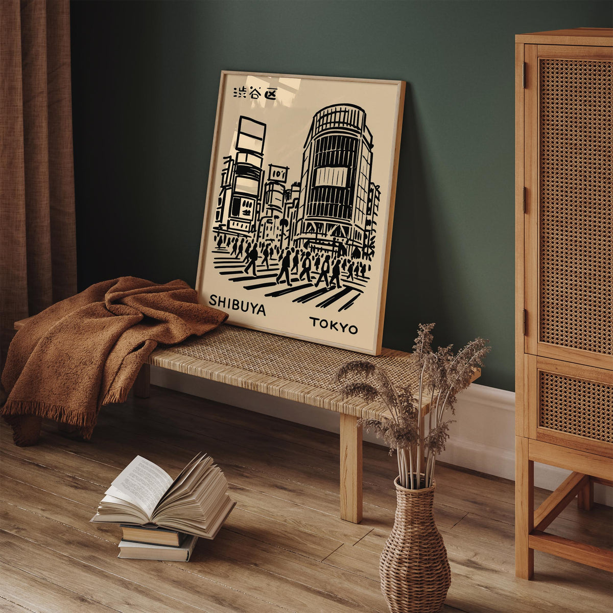 Shibuya Tokyo Black Ink Sketch Art Poster