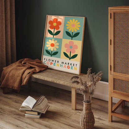 Copenhagen Flower Market - Colorful Retro Floral Art Print