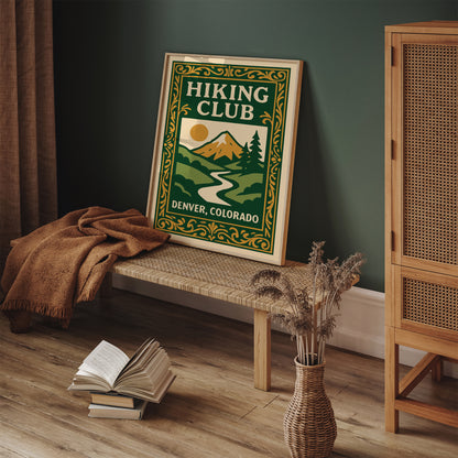 Hiking Club Denver Colorado Green Poster