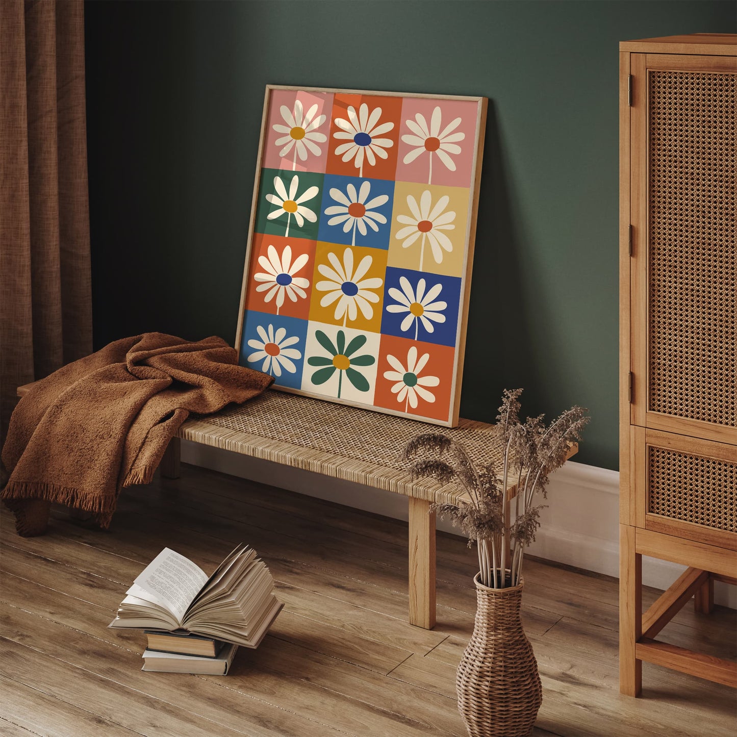 Retro Daisies Flowers Poster