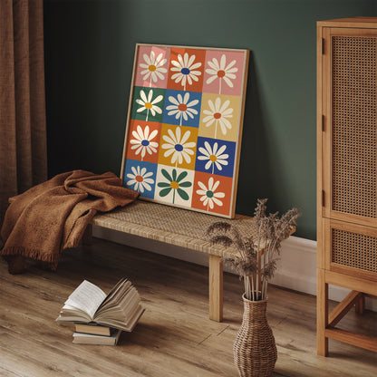 Retro Daisies Flowers Poster