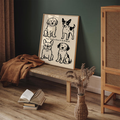 Funny Black Ink Dog Poster - Cute Dogs Wall Art Print