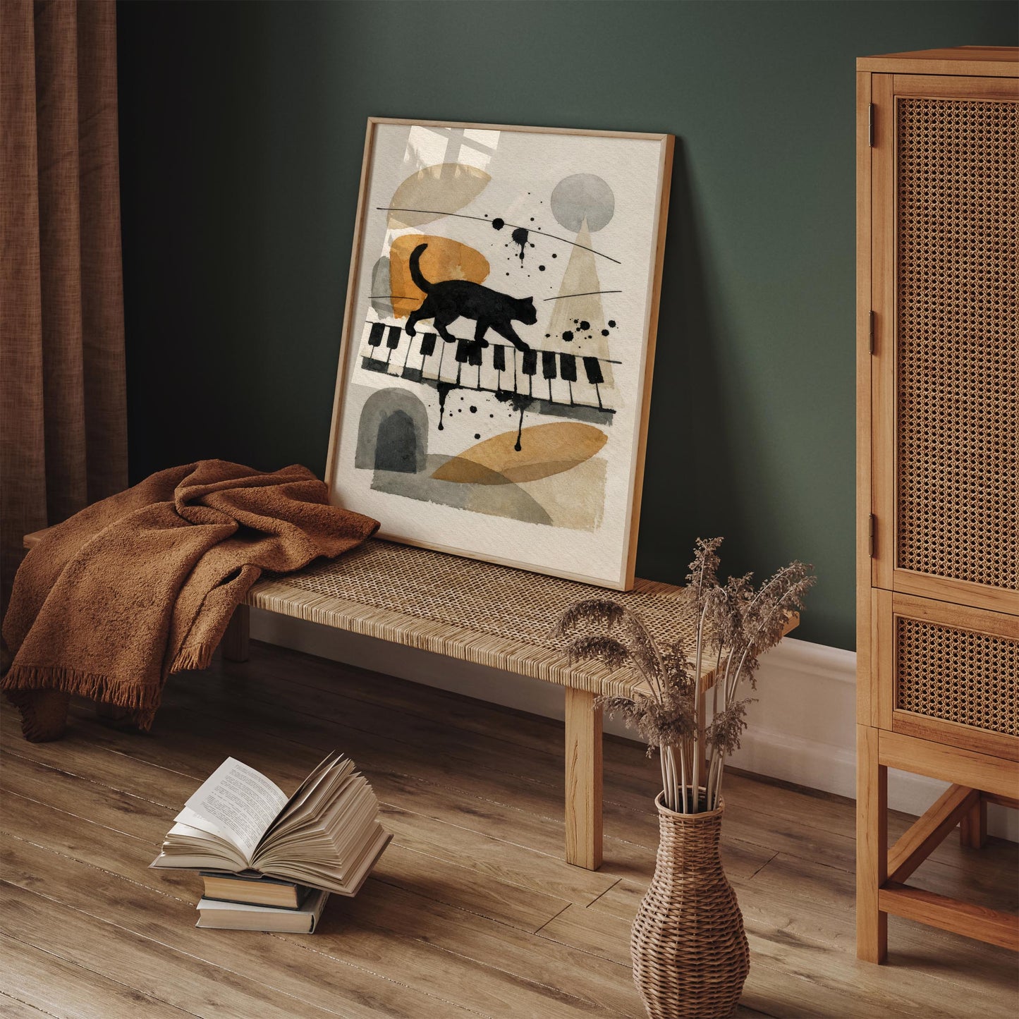 Black Cat on Piano Keyboard Art Print – Vintage Music Wall Art
