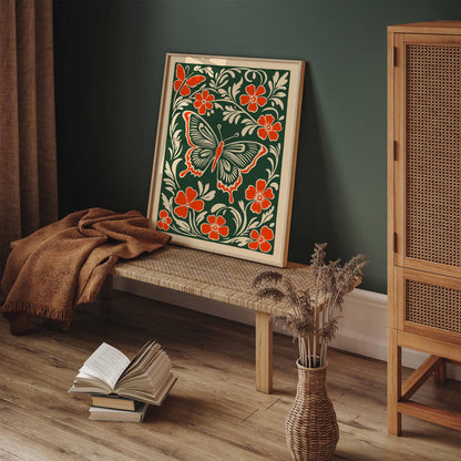 Green Butterfly Bohemian Art Print