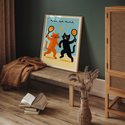Paws. Set. Match. Funny Cats Playin Tennis Poster