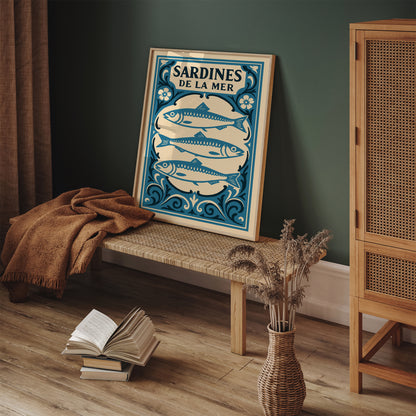 Sardines De La Mer Blue Nautical Poster 2026