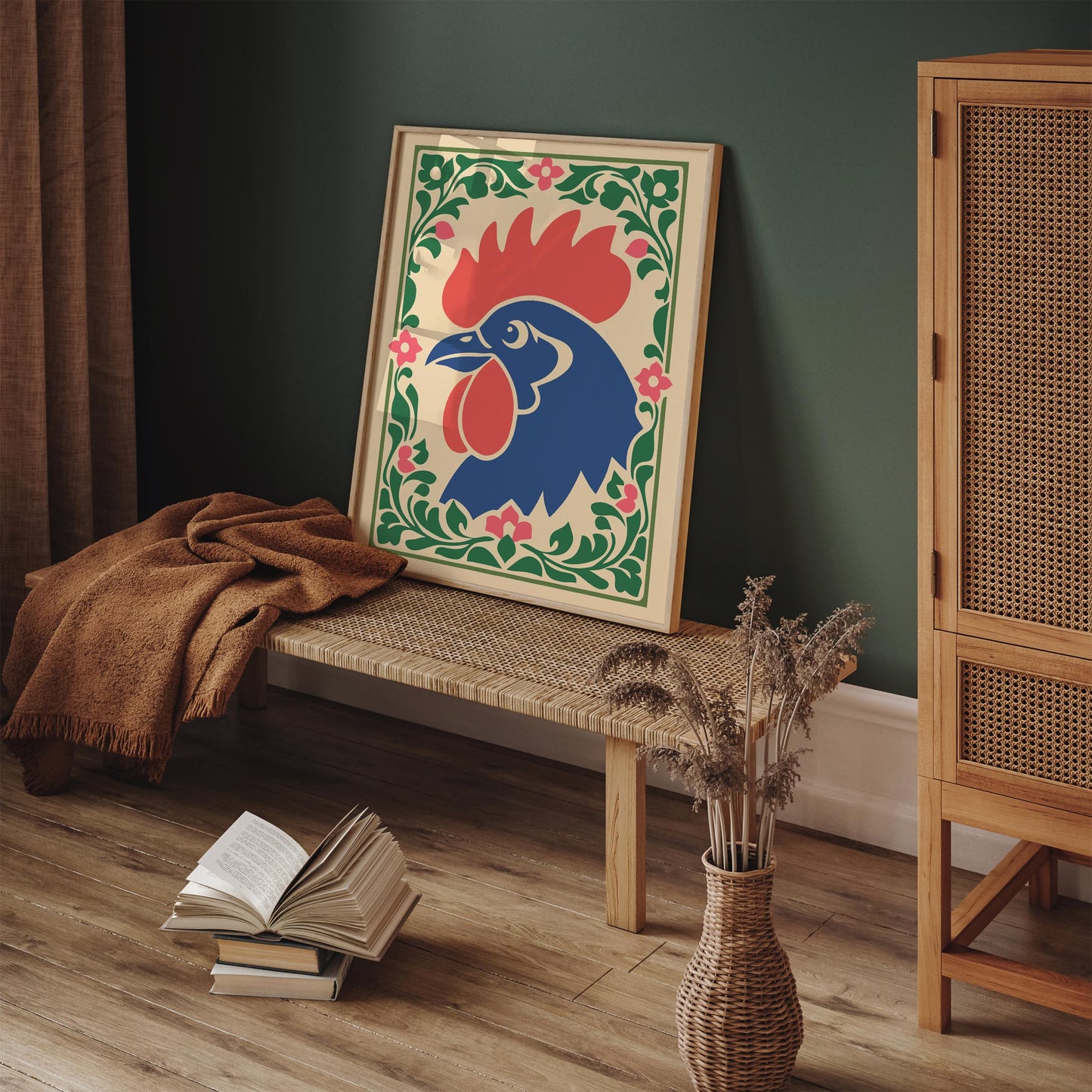 Rooster Folk Wall Art Print