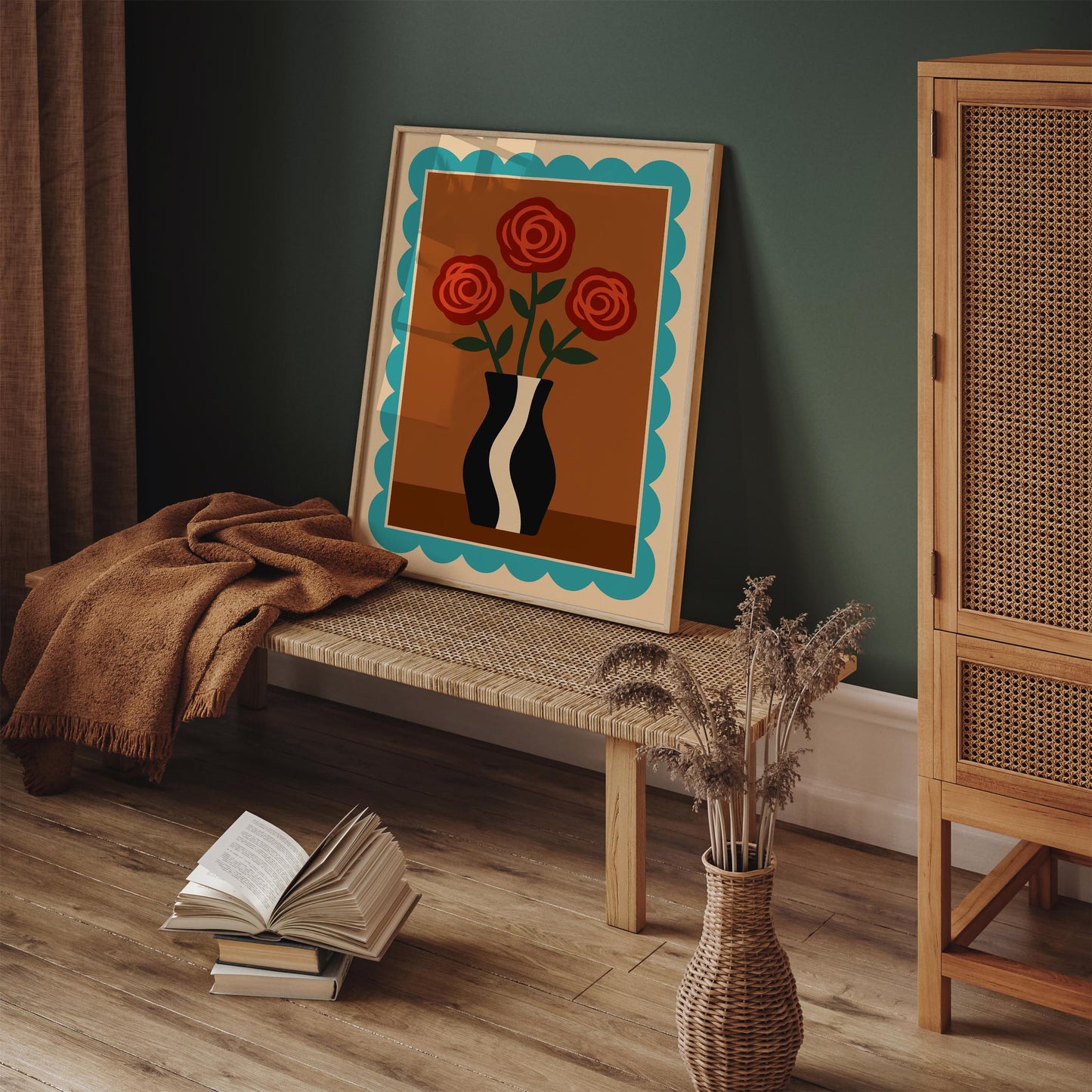 Retro Red Roses in Vase Poster - Vintage Wall Art