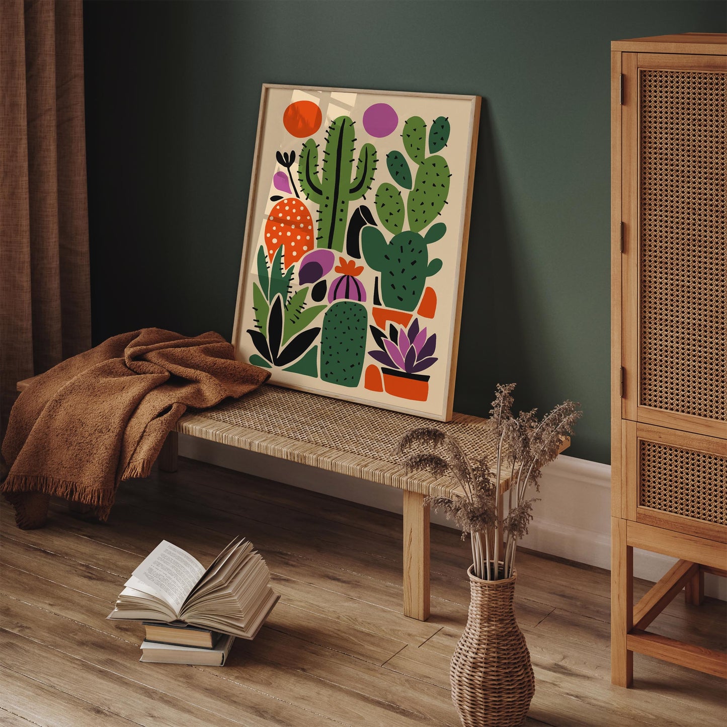 Colorful Cactus Plants Wall Art Print – Boho Desert Botanical Poster