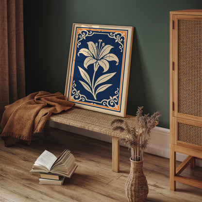 Orange Lily on Navy Blue Poster
