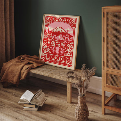 Tokyo Japan Cherry Blossom Red Travel Poster