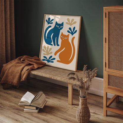 Modern Abstract Cat Poster – Twin Cats Print